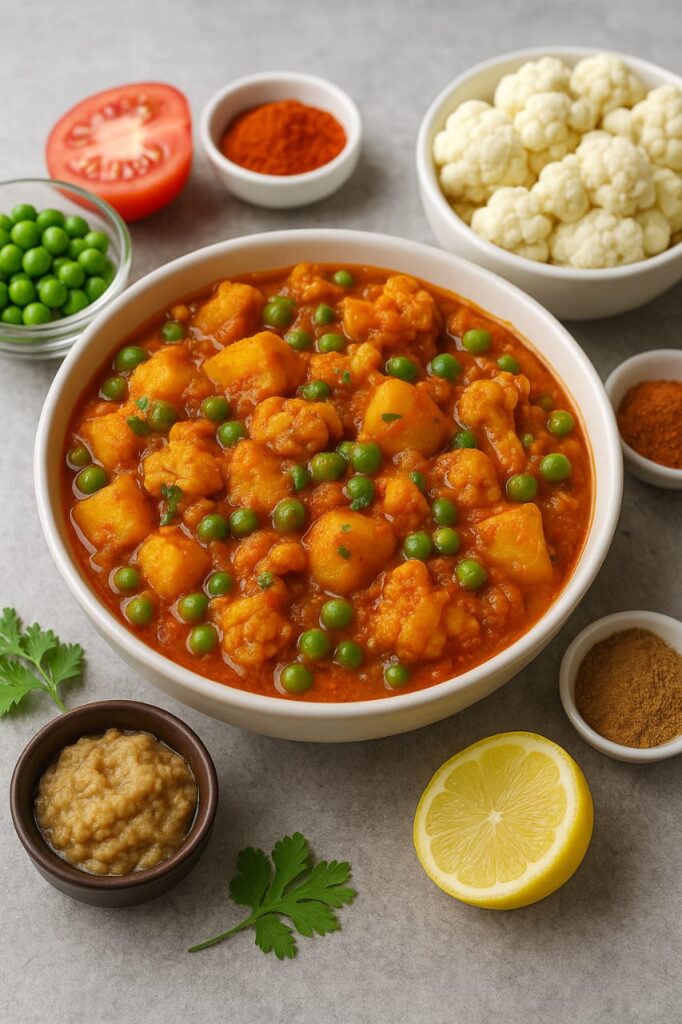 आलू गोभी मटर की रसेदार सब्ज़ी बनाने की आसान विधि